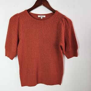 Madewell Women's Pointelle Merino Wool Alpaca Blend Puff-Sleeve Sweater Tee Sz S